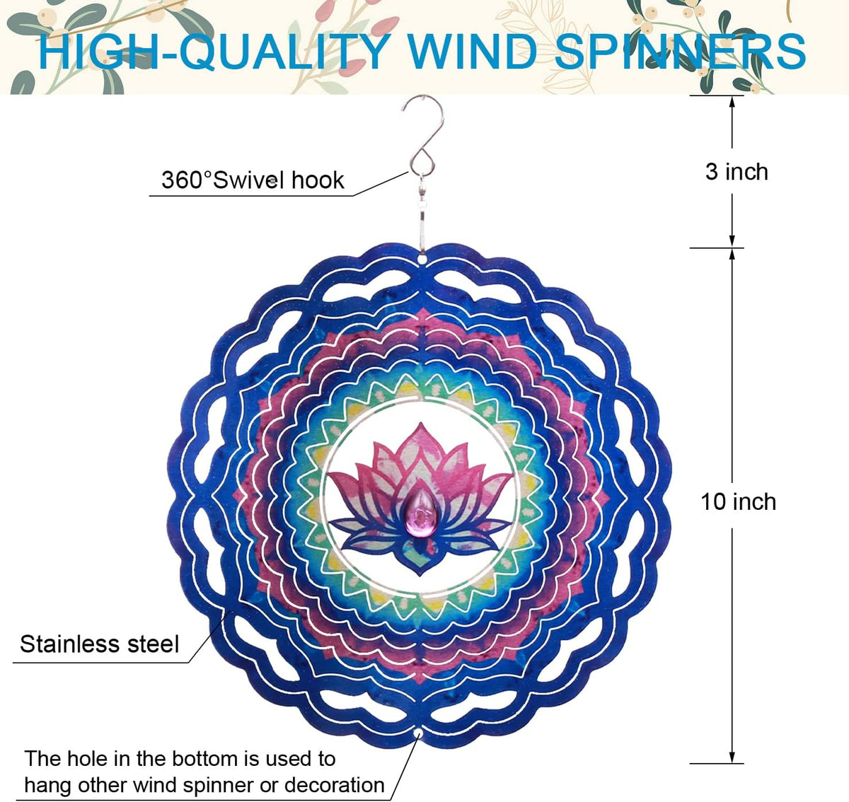 SPRING SONG Mandala Lotus Kinetic Wind Spinner for Yard and Garden Stainless Steel Spinner Indoor and Outdoor Hanging Decor Crafts Ornaments Kinetic Art Spinner Hanging Wind Spinners Decor Gifts