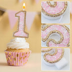 Minyu Iridescent Rhinestone Number Candles, Shimmering Sequins for Birthday Cake Decorations, Suitable for Birthdays, Anniversaries, Wedding Celebrations, and Dessert Table setups. (1, F)