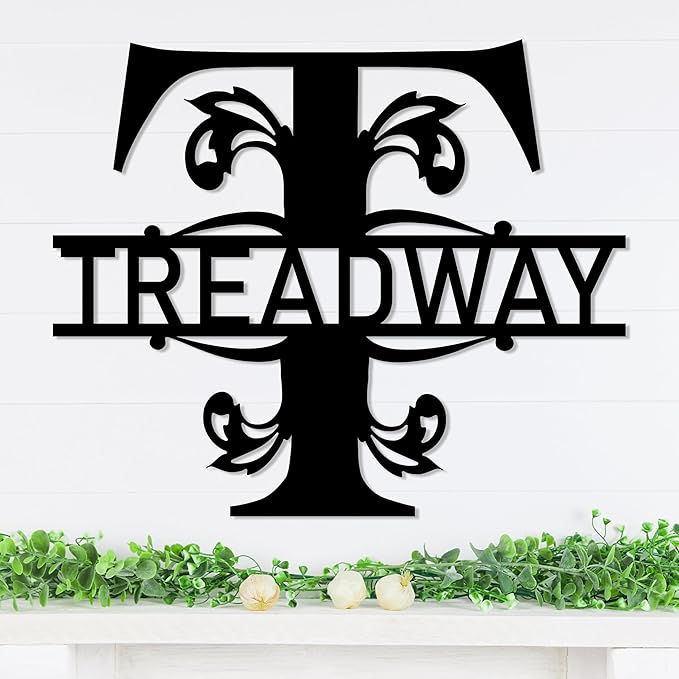 Personalized Metal Name Signs, Split Letter Monogram Wall Decor, Custom Last Name Sign, Family Name Sign for Outdoor, Personalized Wedding Gift, Garden Decor, Metal Wall Art, Housewarming Gift (MonogramDesign_4)
