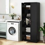 TANGZON Tall Kitchen Cupboard, 5-Tier Storage Cabinet with 2 Adjustable Shelves, Doors & Anti-tipping Device, Freestanding Wooden Tall Sideboard Unit for Pantry Dining Living Room (Black)