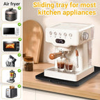360° Rotatable Sliding Tray for Kitchen Appliances, Wooden Sliding Tray for Coffee Maker, Coffee Pot Slides for Countertop Installation, Easy to Slide (Black, Small)