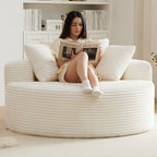 55''L Oversized Round Chaise Longue Chair Indoor, Corduroy Sponge Single Sofa, Oversized Round Chairs, Modern Sleeper Chair for Living Room,Projection Room, Wide Armrest Chairs Beige