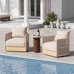 homary Patio Rattan 360° Swivel Chair Pieces of 2, Outdoor Wicker Furniture with Thickened Rainproof Cushion and Aluminum Frame for Garden, Balcony, Indoor, Khaki