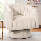 Kromax Swivel Accent Chair, Modern 360 Degree Swivel Barrel Chair, Beige | Mid Century Overstuffed Tufted Velvet Chair with Armrest, Comfy Round Armchair, Ideal for Living Room, Bedroom, Reading Room