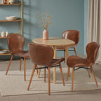 Modern Dining Chair Set of 4, Dining Room Chairs with Thick Cushions | Faux Leather Upholstered Kitchen Armless Side Chairs, Wooden Leg for Home, Kitchen, Brown