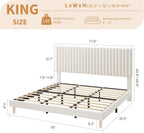 GAOMON King Size Bed Frame, Velvet Upholstered Platform Bed, Beige