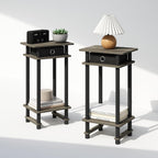 Furinno Turn-N-Tube Tall Nightstand with Bin, 2-Pack, Plastic Poles, French Oak/Black/Black | Tall Narrow, Open Shelf Design Nightstand with Storage Bin, Bedside Table, End Table, Side Table, for Bedroom, Closet, Dorm