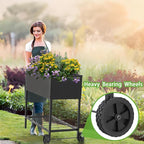 JWPEHOE 34 × 15 × 31 Inches Raised Garden Bed with Legs/Storage Shelf, Mobile Planter Box for Outdoor Plants, Elevated Garden Bed for Backyard, Balcony, Black