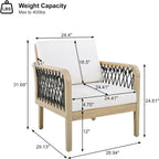 Outdoor Acacia Wood Club Chair with Handwoven Rope, Weather-Resistant, Set of 2, Light Teak Finish, 400 Lbs Capacity