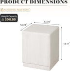 Homebeez Modern Square Ottoman, Vertical Channel Tufted Foot Stool Ottoman, Corduroy Velvet Upholstered Vanity Stool for Makeup, Bedroom, Living Room, Cream White