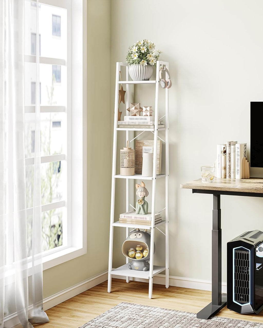 Hzuaneri Ladder Shelf, Bookshelf, Freestanding Corner Storage Shelf