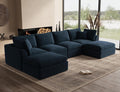 ohllob 140" U Shaped Couch, Cloud Sectional Couches for Living Room, Couch with Ottoman, Oversized 4 Seater Modular Sectional Sofa, Dark Blue