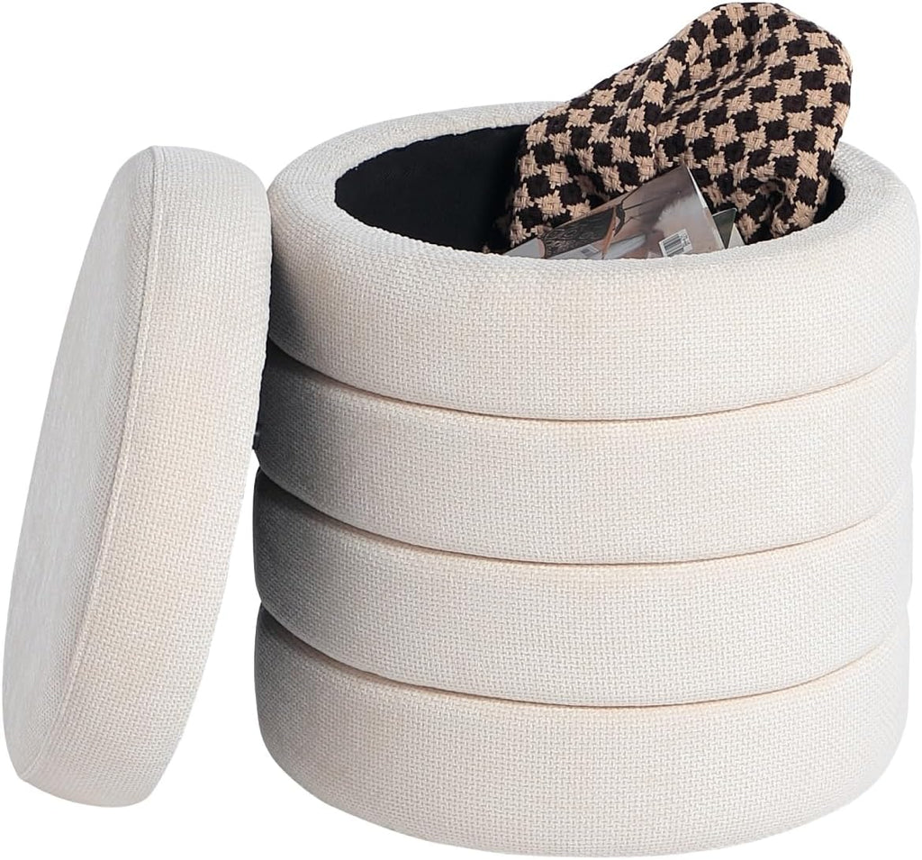 Get Set Style Modern Round Ottoman with Soft Padded Seat, Storage Vanity Chairs for Makeup, Upholstered Footrest Stool Ottoman Foot Stool for Living Room, Bedroom