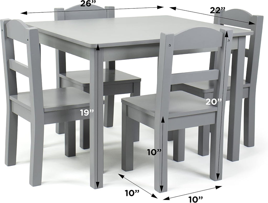 Humble Crew Kids Wood Table and 4 Chair Set, Grey & Kids Super Sized Bookshelf 6 Tier Book Rack Organizer, Grey/White