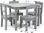 Humble Crew Kids Wood Table and 4 Chair Set, Grey & Kids Super Sized Bookshelf 6 Tier Book Rack Organizer, Grey/White
