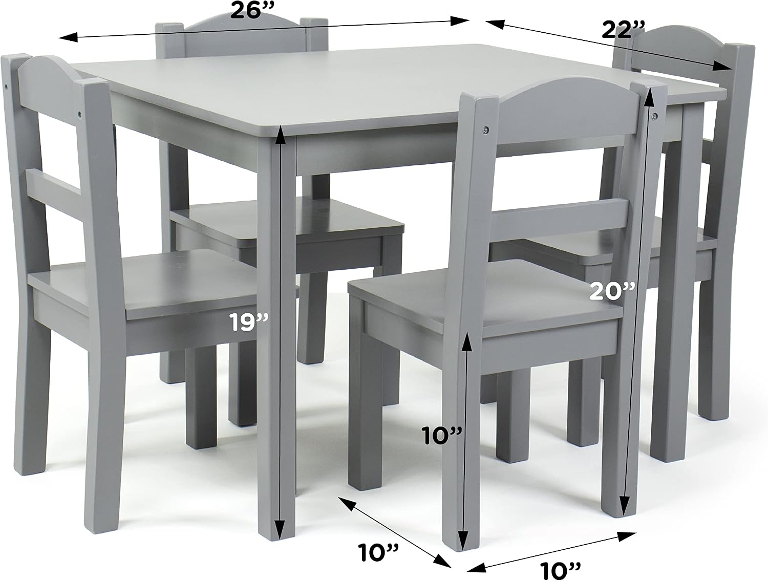 Humble Crew Kids Wood Table and 4 Chair Set, Grey & Kids Super Sized Bookshelf 6 Tier Book Rack Organizer, Grey/White