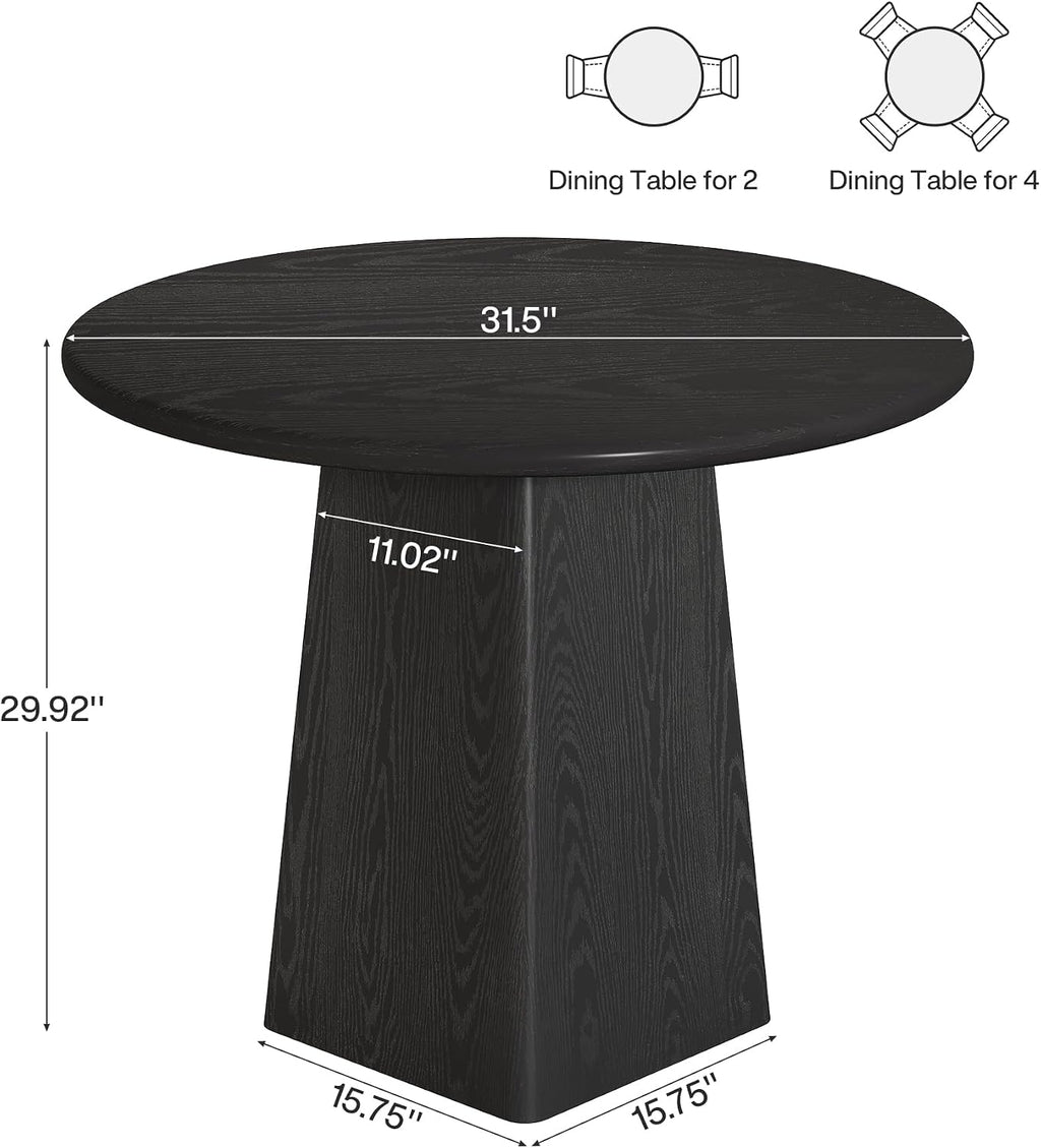 Tribesigns 31.5-Inch Round Dining Room Table for 2-4, Farmhouse Small Kitchen Dinner Table with Square Base for Dining Room Living Room, Black