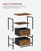 VASAGLE Nightstand, 24-Inch Tall Side Table with 2 Fabric Drawers and Storage Shelf, for Bedroom, Rustic Brown and Black ULGS025B01