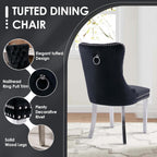Modern Silver Round Glass Dining Table Set for 2, 36'' Luxury Minimalist Circle Dinette Room Set, 3 PCS Clear Circular Glass Top Kitchen Set, Black High-end Tufted Chairs, for Small Place