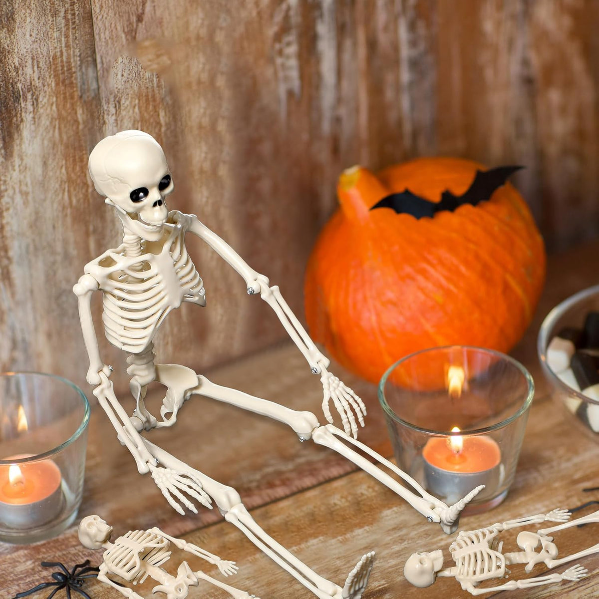 11 Pcs Halloween Skeleton Decorations Realistic Full Body Movable Joints Halloween Plastic Skeleton for Cemetery, Yard, Indoor and Outdoor Party Decoration