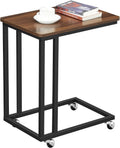 VASAGLE C Shape End Table for Couch or Sofa, Industrial Small Side Table | TV Tray With Wheel, Coffee Table in Living Room, Bedroom, 19.7 x 13.8 x 23.6 Inches, Dark Walnut and Black ULNT50Z