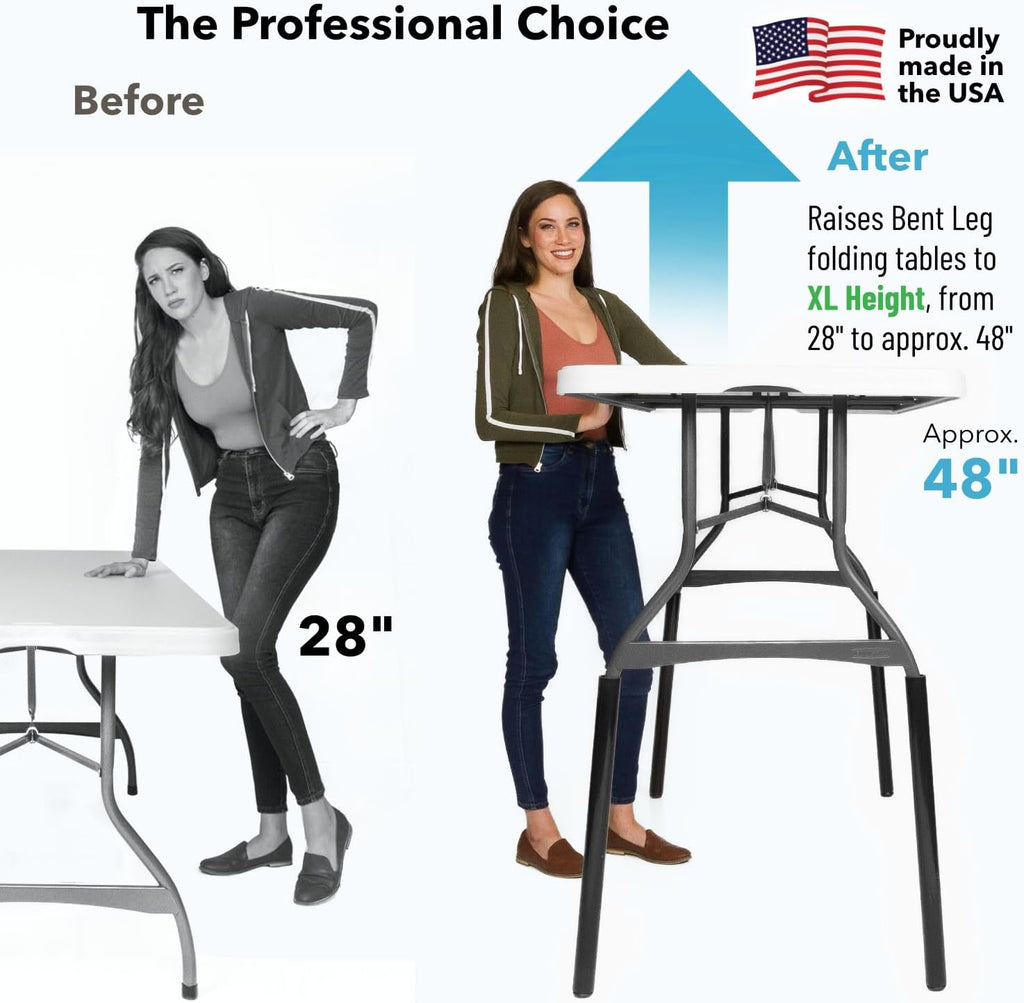Lift Your Table® Folding Table Risers - Standing Desk Kit: XL Height - Made in the USA, Heavy Duty, Sturdy, Portable, Easy-to-Use Extensions Raise Bent Leg Folding Tables (Set of 4)