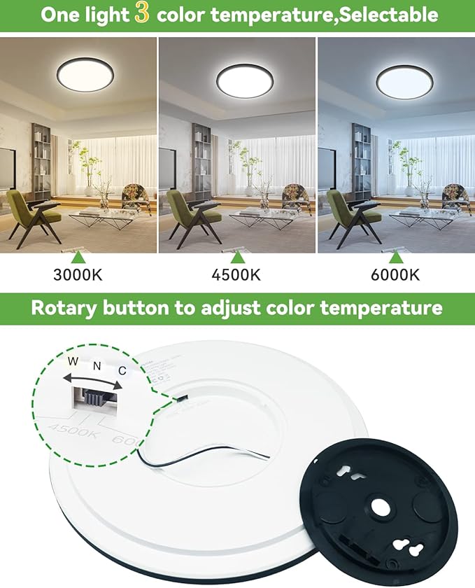 zemty 4Pack 12 Inch LED Ceiling Light Flush Mount, 28W 3200lm Super Slim Flush Mount Ceiling Light Fixtures, 3000K/4500K/6000K Selectable Ceiling Lamp for Bedroom Bathroom Kitchen Living Room (Black)