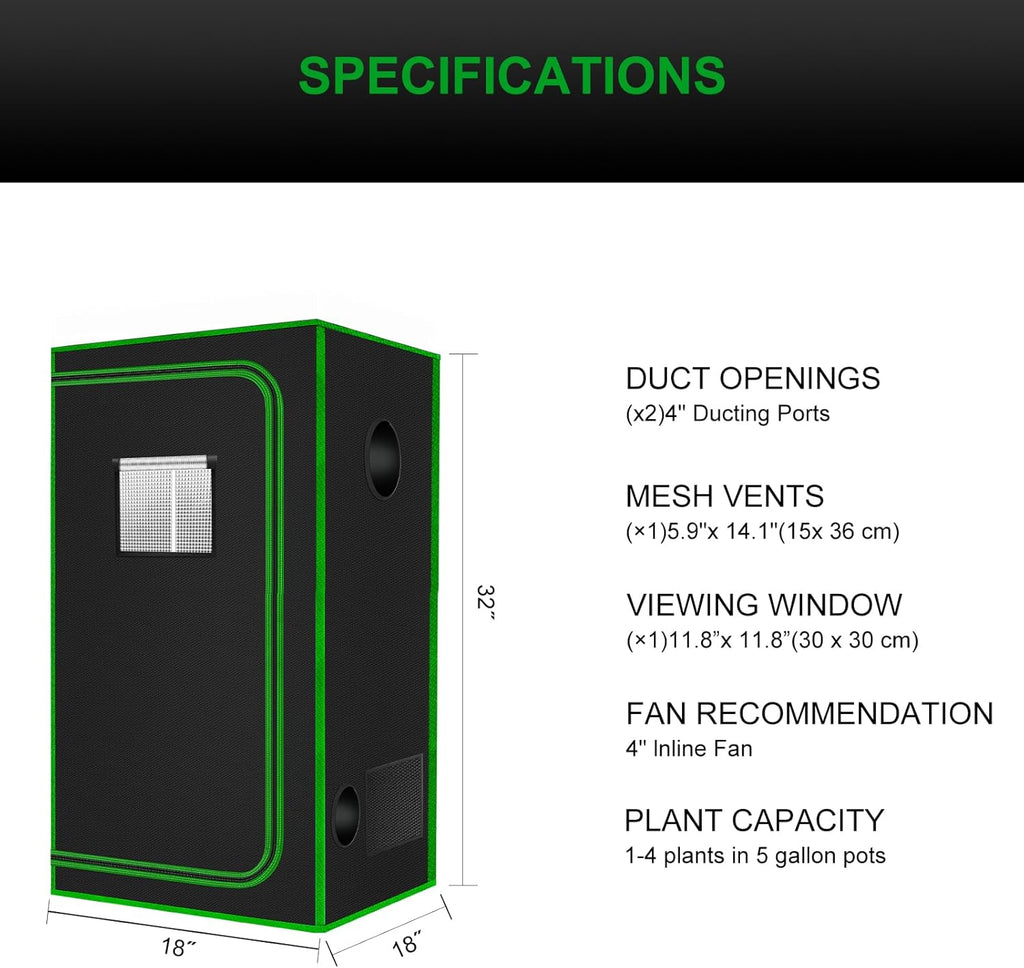 MELONFARM Small Grow Tent for Aerogarden，18”x18”x36” ，Hydroponics Growing System ，Highly Reflective 600D Diamond Mylar Canvas with Ventilation window and Floor Tray for Hydroponic Indoor Plant Growing