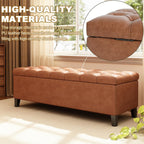 PU Storage Ottoman Bench - Leather Storage Bench End of Bed with Safety Hinges, Tufted Ottoman for Living, Dining Room, Entryway and Hallway, Brown
