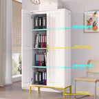 Kitchen Pantry Cabinet,Kitchen Pantry with 2 Adjustable Shelves,4 Shelf Cabinet,Freestanding Floor Cabinet,Unit for Garage Storage,Pantry,Laundry Room,Organization and Storage,White
