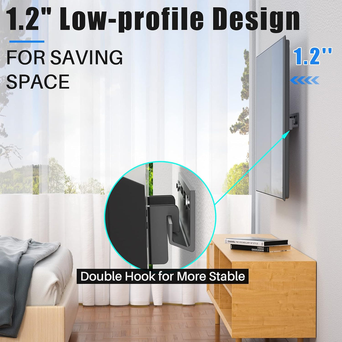 KAMIWI 1.2" Ultra Slim Fixed TV Wall Mount for 12-55 Inch TVs up to 100lbs | Low-Profile Flush TV Mount, Universal TV Wall Bracket, Fits 16"/24" Wood Stud, Max VESA 400 x 400 mm, Easy Installation