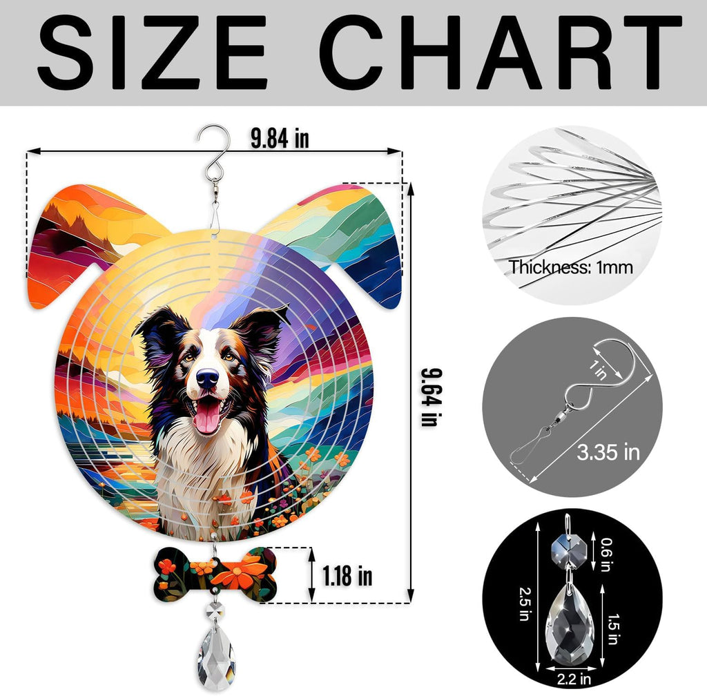 Border Collie Dog Ears Wind Spinner, Border Collie Wind Spinner Hanging for Yard and Garden