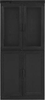 Crosley Furniture Essen Glass Door China Hutch Kitchen Pantry Storage Cabinet with Doors and Shelves, Black