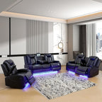 Multifunction Power Air Leather Recliner Sofa Set with LED Lights, Living Room Furniture, Reclining Sofa, loveseat, Chair with USB Port/Storage Console/Cup Holders (Black, 3 Pieces)