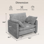 Elegant Oversized Accent Chair for Living Room, 42.1", Chenille, Gray | Modern Upholstered Piping Single Reading Armchair with Cushion Backrest and 2 Pillows for Bedroom, Office, Reception Area