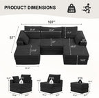 107'' Modular Sectional Sofa, Deep Seat Couch with Storage | Oversized High-Back for Living Room & RV | With Ottoman | High Density Foam & Corduroy | Tool-Free Assembly | Cozy Dark Gray