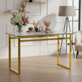 51''Glass Dining Table, Modern Rectangle Kitchen Table with Tempered Glass Tabletop and Metal Leg for 4, Writing Table Desk, for Kitchen Dining Living Room (Golden)