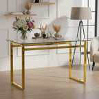 51''Glass Dining Table, Modern Rectangle Kitchen Table with Tempered Glass Tabletop and Metal Leg for 4, Writing Table Desk, for Kitchen Dining Living Room (Golden)