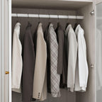 MOUMON Modern Wardrobe with Drawers, Bedroom Armoires with Frosted Glass Doors and Hanging Rod, Armoire Wardrobe Closet with Gold Knobs, Wood Grain 31.5" W x 19.9" D x 70.9" H