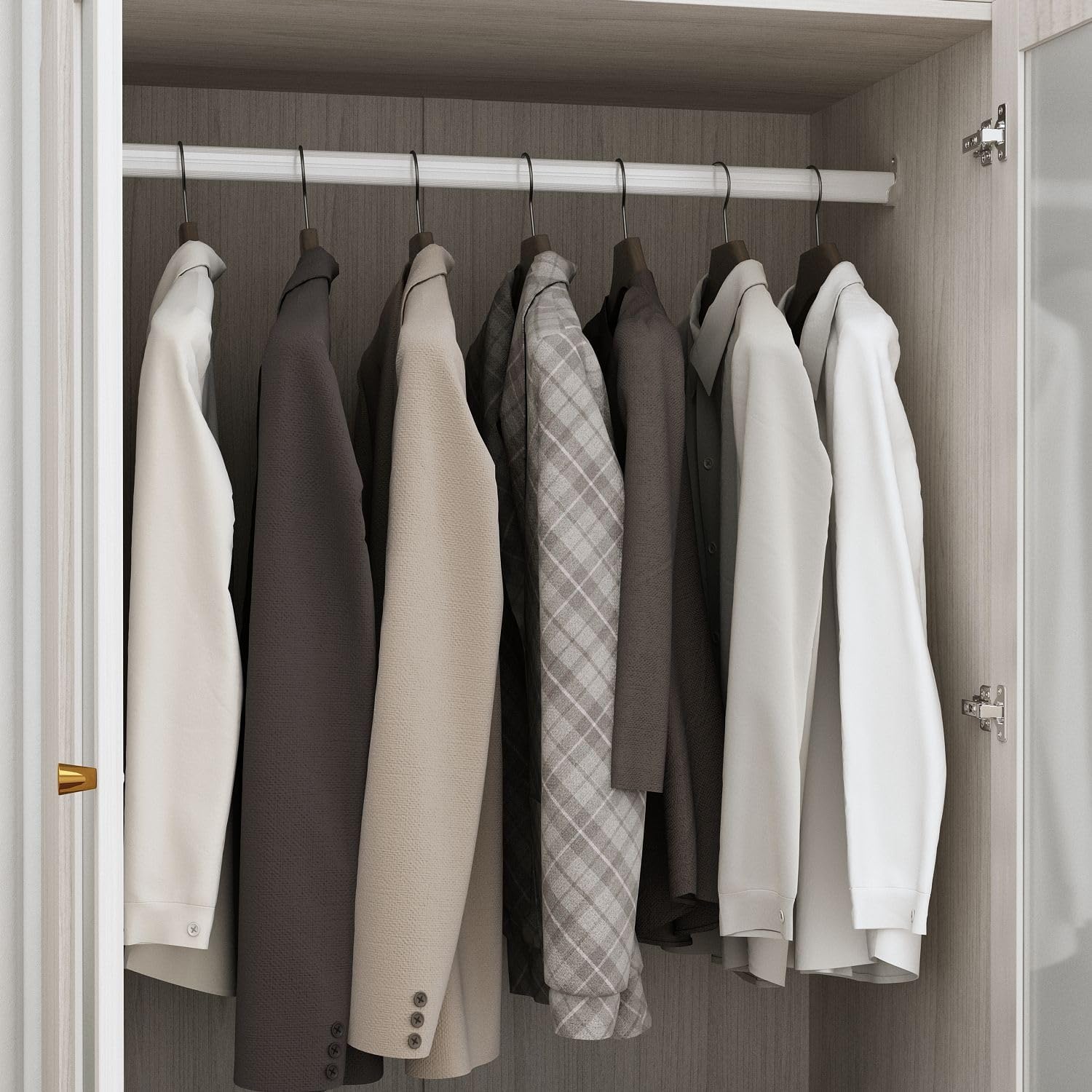 MOUMON Modern Wardrobe with Drawers, Bedroom Armoires with Frosted Glass Doors and Hanging Rod, Armoire Wardrobe Closet with Gold Knobs, Wood Grain 31.5" W x 19.9" D x 70.9" H