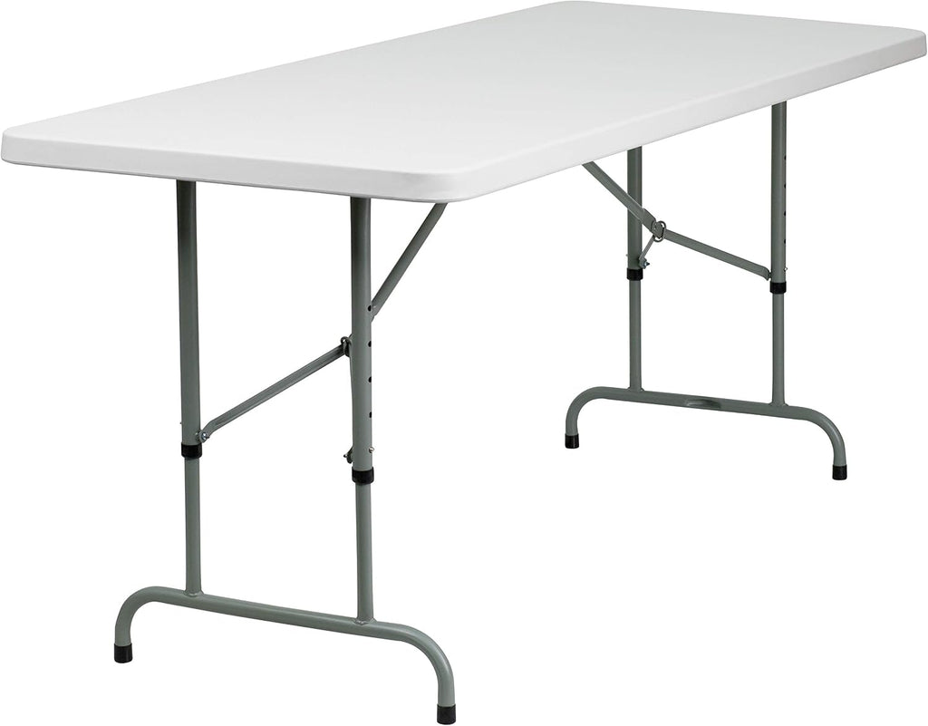 Flash Furniture 6-Foot Adjustable Plastic Folding Table, White | Bi-Fold, Carrying Handle, Commercial Grade, Easy Storage