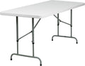 Flash Furniture 6-Foot Adjustable Plastic Folding Table, White | Bi-Fold, Carrying Handle, Commercial Grade, Easy Storage