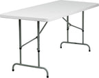 Flash Furniture 6-Foot Adjustable Plastic Folding Table, White | Bi-Fold, Carrying Handle, Commercial Grade, Easy Storage