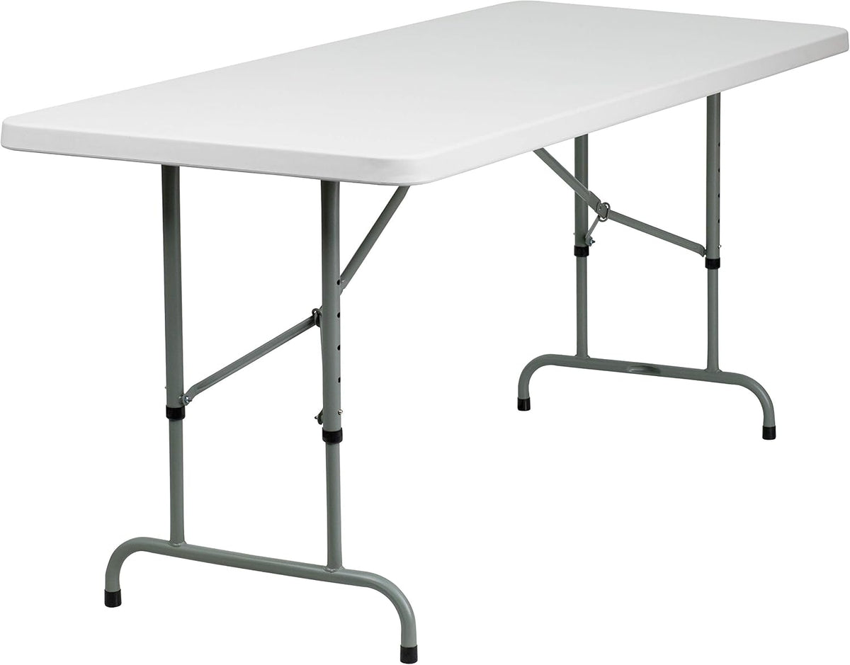 Flash Furniture 6-Foot Adjustable Plastic Folding Table, White | Bi-Fold, Carrying Handle, Commercial Grade, Easy Storage