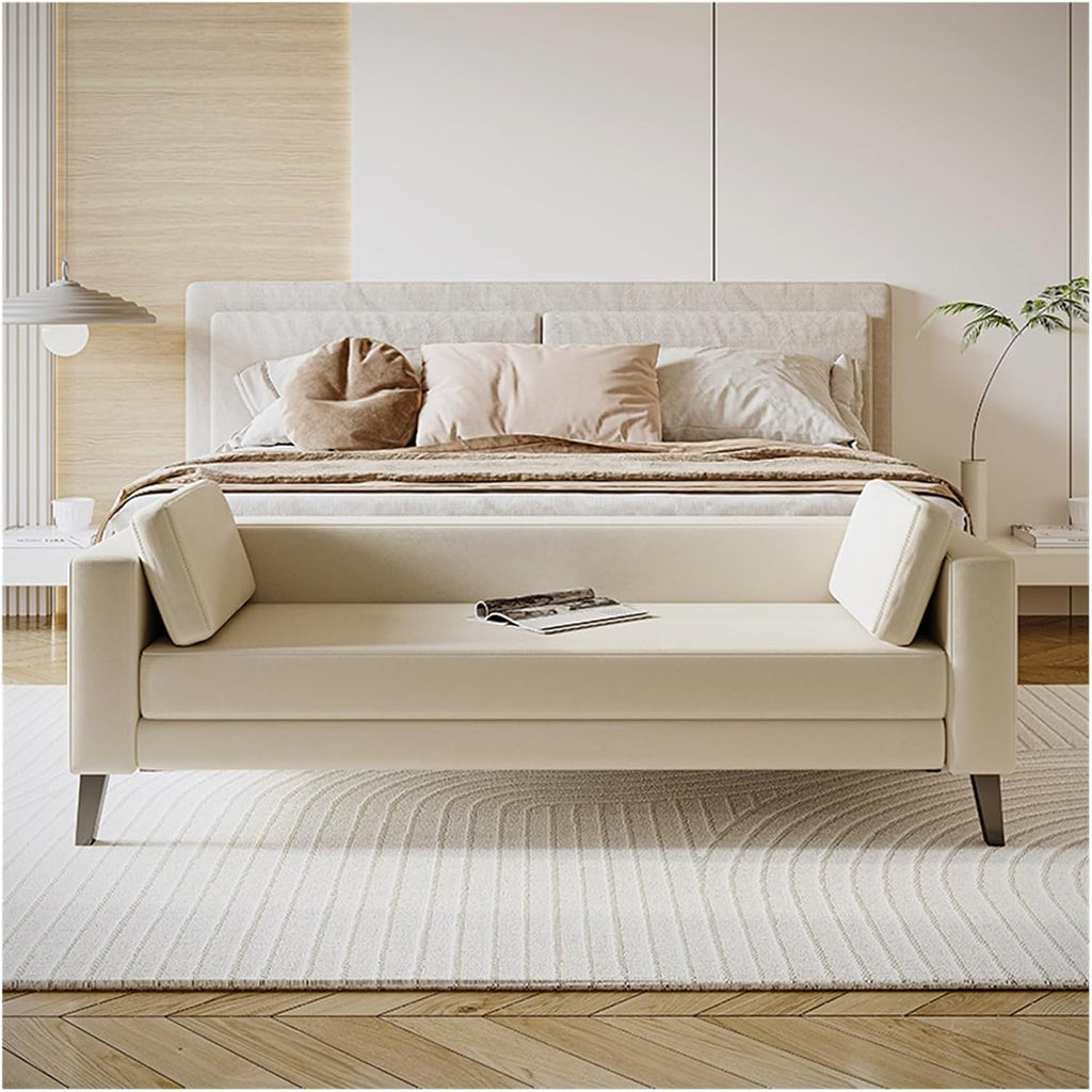 Modern Cloth Bedroom Bench for End of Bed, Modern Upholstered Ottoman Long Entryway for Bathroom Living Room Foyer Indoor Entryway(Beige)