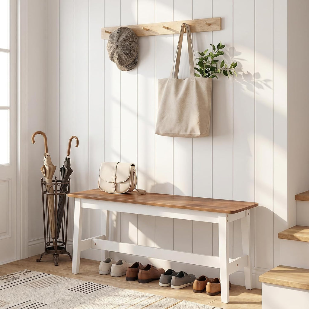 HOOBRO 39.3'' Bamboo Dining Bench, Farmhouse Kitchen Table Bench, Kitchen & Living Room Furniture, Easy to Assemble, Sturdy and Stable, Walnut and White WH03CD01G2