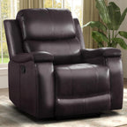 IOMOR Leather Recliner Chair, Manual Recliner Chair for Adults with Overstuffed Arms and Back, Single Sofa Recliner with Cup Holders for Living Room (1, Dark Brown)