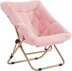 Tiita Comfy Folding Saucer Chair for Adults, Moon Chair, Pink | Soft Faux Fur Seat, Metal Frame Structure, Cozy Accent Seating for Reading and Relaxing in Bedrooms, Living Rooms and Dorms