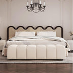 Modern Fabric Bed end Bench Long Bedroom Dressing Room Wooden Shoe Changing Entryway(Large)
