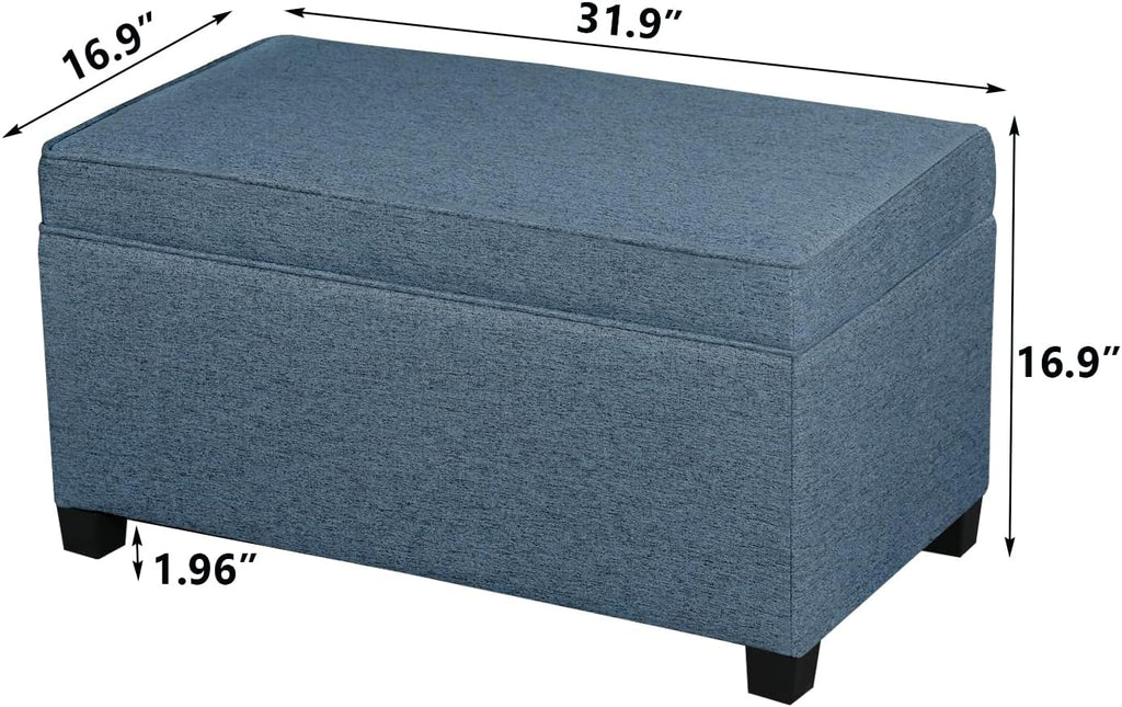 Adeco 31 Inches Storage Ottoman Bench, Non-Folding End of Bed Foot Rest Stools Ottoman with Thicker Foam Padded Seat, Upholstered Storage Chest for Living Room, Entryway, Bedroom